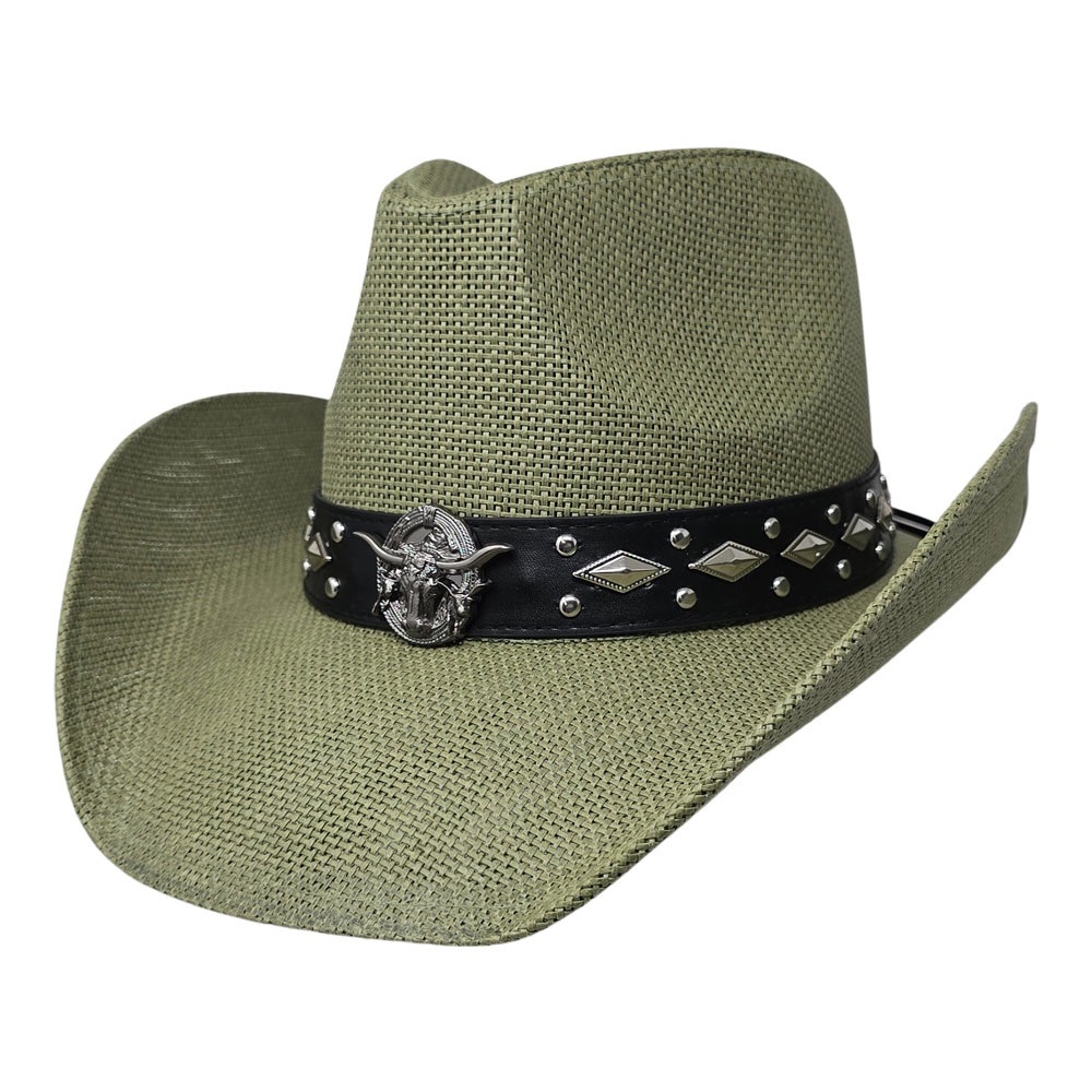 Boho Stone Beaded Band Western Straw Cowboy Fedora Hat